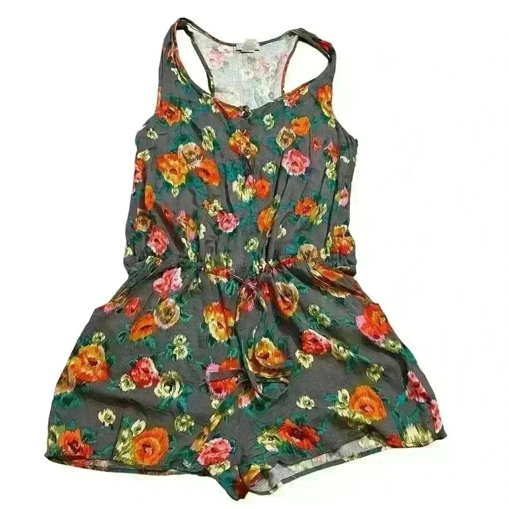 Liola USA Floral Shorts Romper Size Large Knit Lightweight Comfort Casual